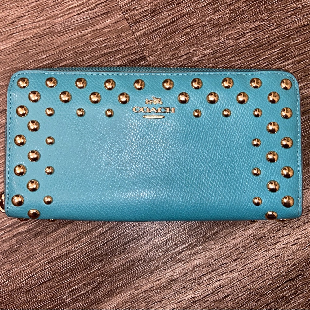 COACH Coral Blue Studded Wallet